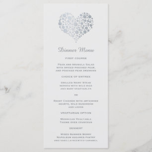 Elégant Faux Argent Foil Coeur mince Dîner Menu