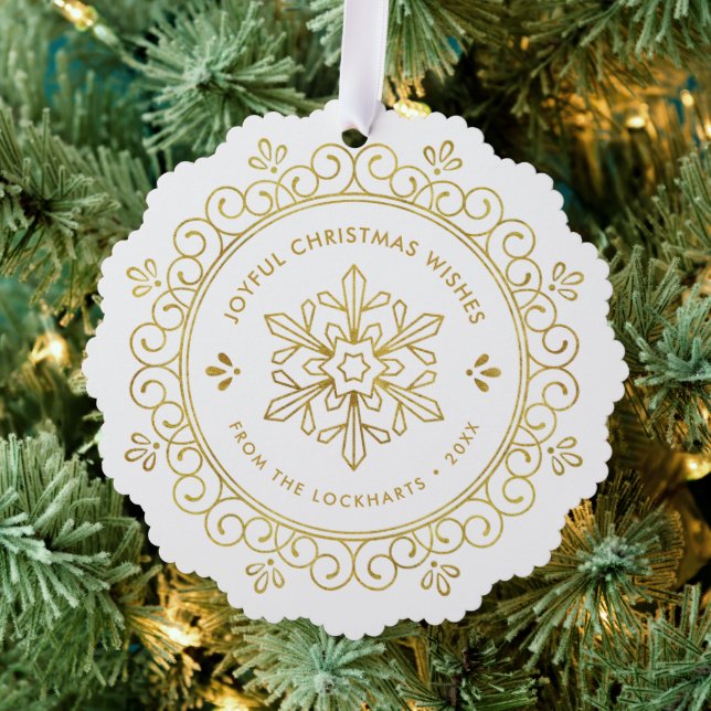 Elégant Faux Foil Frame Round Holiday Carte photo (Insitu (Arbre))