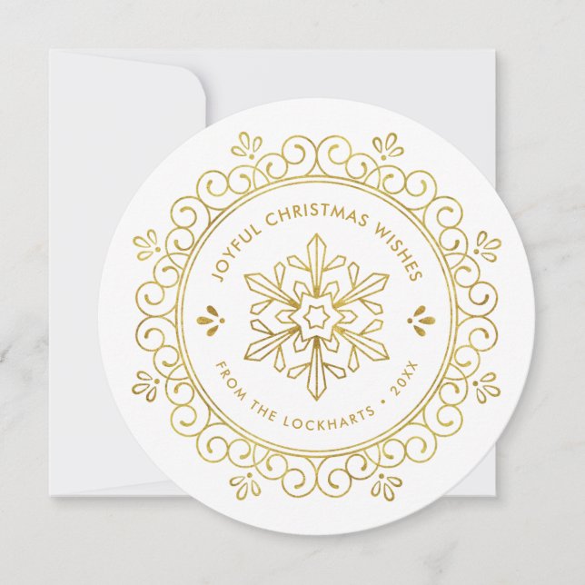 Elégant Faux Foil Frame Round Holiday Carte photo (Devant)