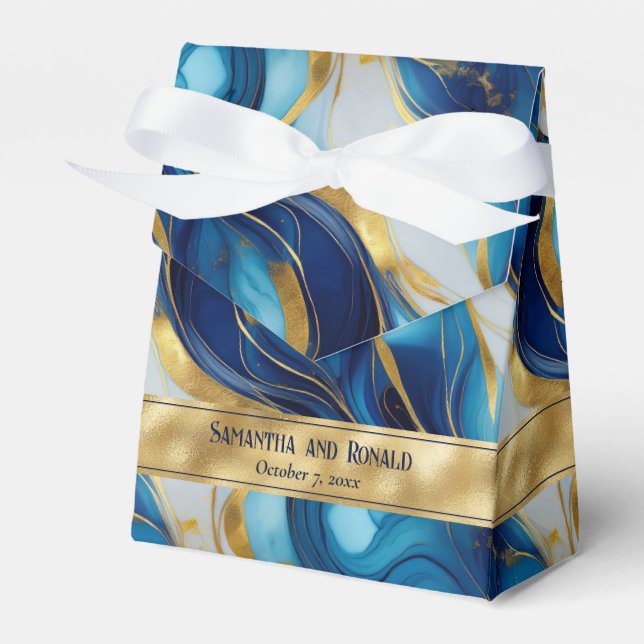 Elégant Faux Gold, Bleu & Marbre blanc Ballotins (Verso)