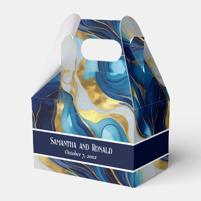 Elégant Faux Gold, Bleu & Marbre blanc Ballotins (Verso)