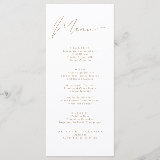 Elégant Faux Gold Calligraphy Script Menu Mariage (Devant)