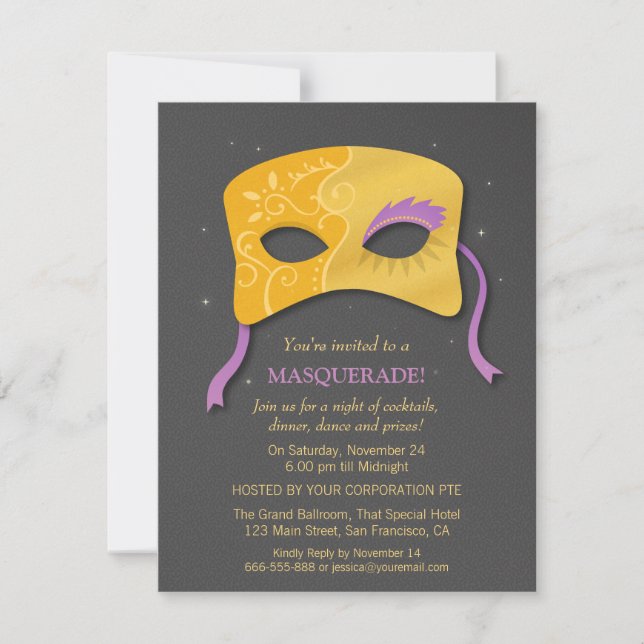 Elégant Faux Gold Mask Masquerade Invitations (Devant)