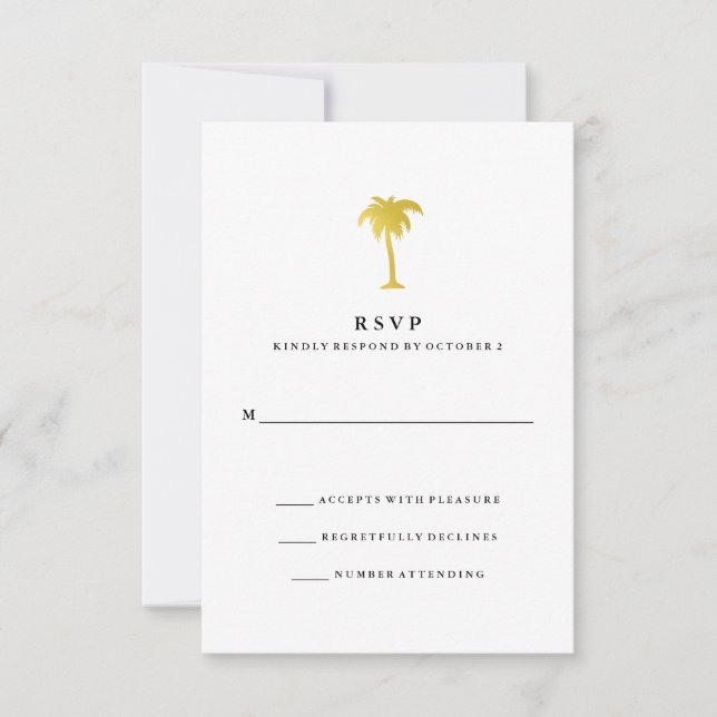 Elégant Faux Gold Palm Tree Mariage RSVP (Devant)