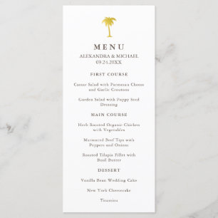 Elégant Faux Gold Palm Tree menu Mariage Vert
