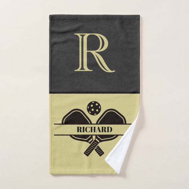 Élégant Faux Leather Monogramme Nom Pickleball Jeu (Serviette à main)