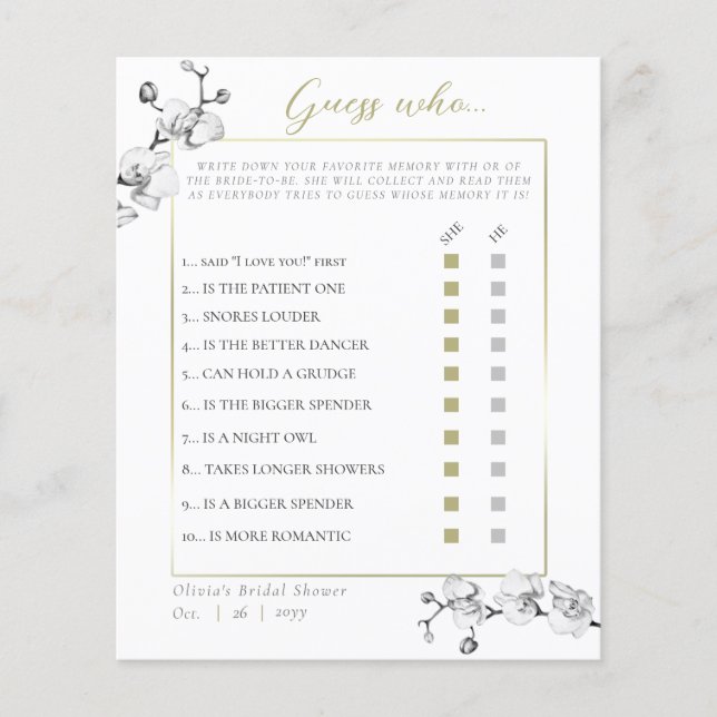 Elégant Fête des mariées Frame Orchidée Devinez Qu (Devant)