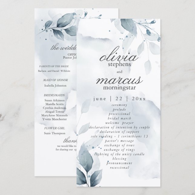 Élégant feuillage bleu Dusty (Devant / Derrière)