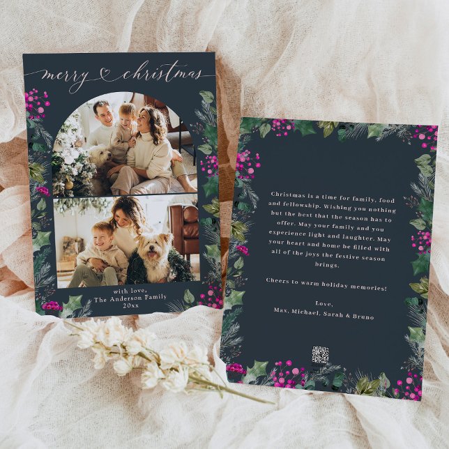 Élégant feuillage rose bleu 2 Photo Carte de Noël (Créateur téléchargé)