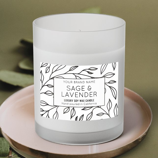 Élégant Feuille botanique Vintage Étiquette de pot (Modern black and white floral rectangle product label design with fully editable text and colors)