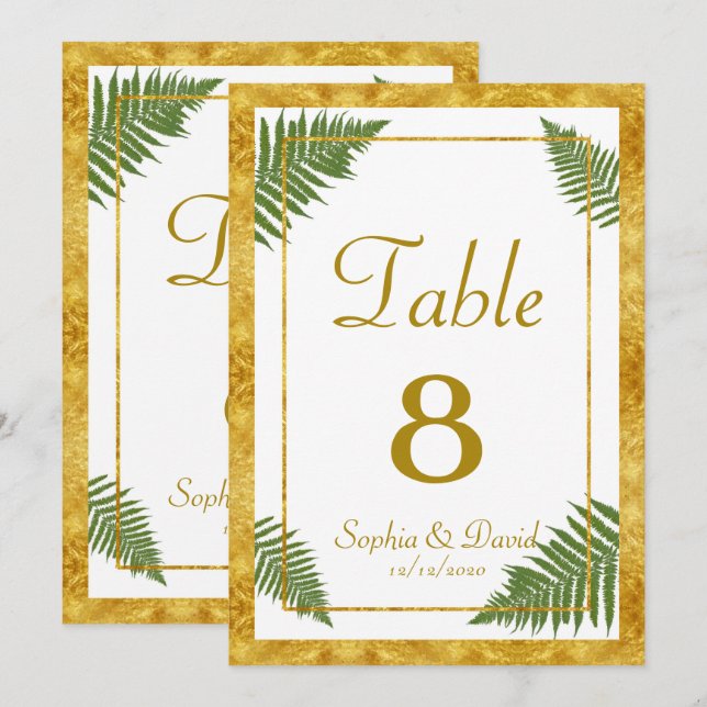 Elégant Feuille  Gold Foil Mariage NUMÉRO DE TABLE (Devant / Derrière)