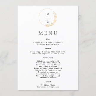 Elégant feuille or Monogramme Menu