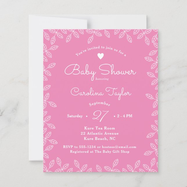 Élégant Feuille rose Baby shower floral Invitation (Devant)