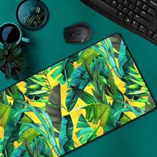 Élégant feuille vert tropical motif jaune