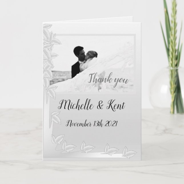 Élégant Feuilles d'argent plié Carte de remercieme (Devant)