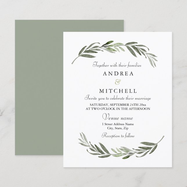 Elégant Feuilles de verdure Budget Mariage Inviter (Devant / Derrière)