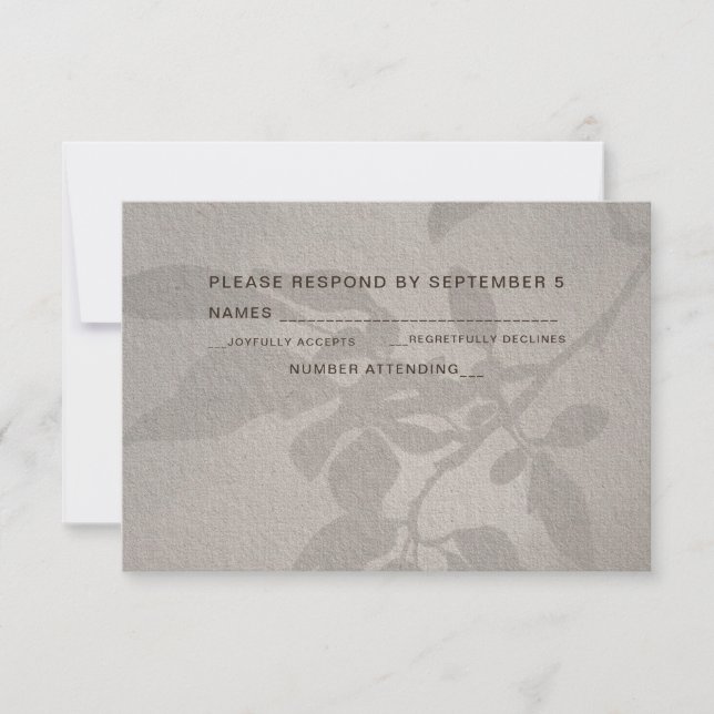 Elégant Feuilles défraîchi Mariage carte RSVP gris (Devant)
