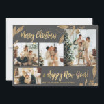 Elégant Feuilles Gold Grey 4 Photos Carte de Noël<br><div class="desc">Elégant, moderne or et gris Feuilles botaniques 4 Photo Collage Joyeux Noël Carte de vacances. Ce modèle festif, mimimaliste, fantasque quatre (4) cartes de vacances photo présente un joli collage photo, faux feuilles botaniques feuille d'or, des hivernages et dit Joyeux Noël et Bonne Année! Le texte de salutation "Joyeux Noël...</div>