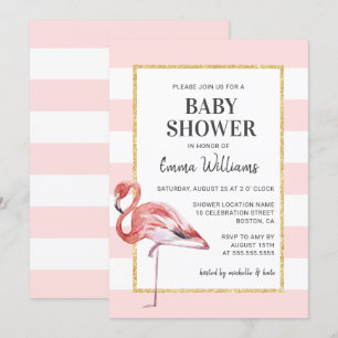 Elégant Flamant rose rose bébé douche Invitations