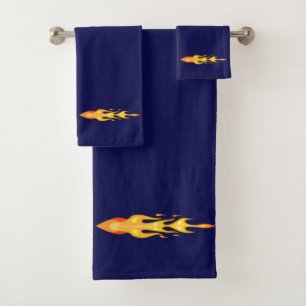 Élégant Flamme de Feu Orange Jaune sur Bleu Marine