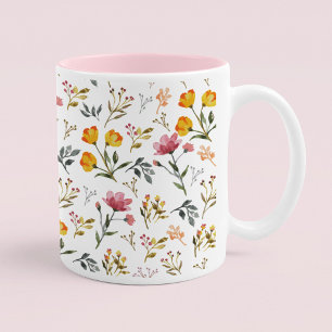 Elégant Fleur sauvage Aquarelle Pink Coffee Mug