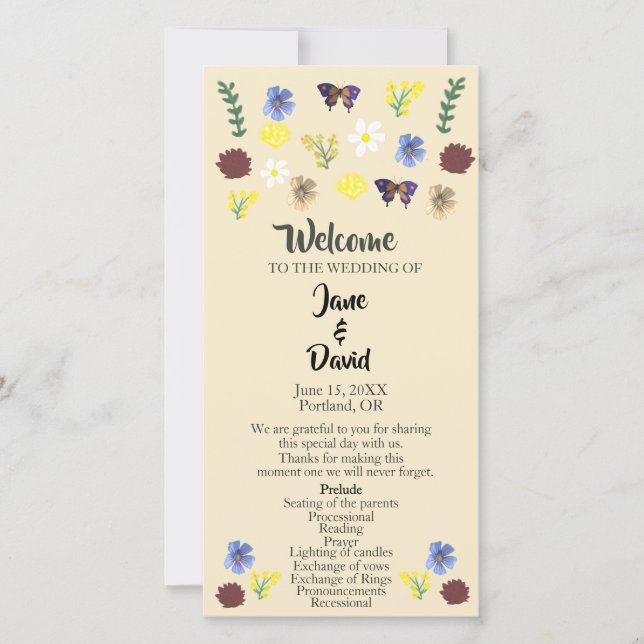 Élégant Fleur sauvage Boho Eggshell Wedding Progra (Devant)