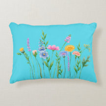 Élégant Fleur sauvage Coussin - Bleu