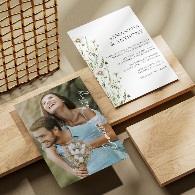 Élégant Fleur sauvage Faire-part de mariage Photo  (Elegant Wildflower Wedding Invitation Custom Photo)