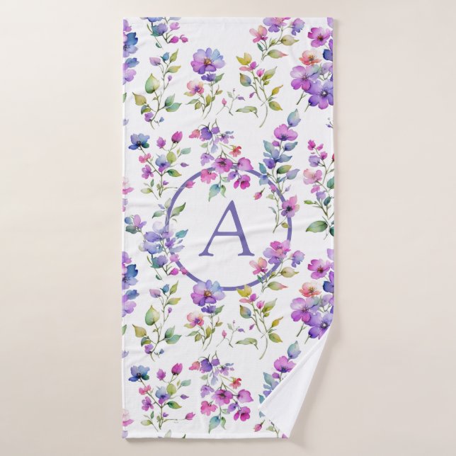 Élégant fleurs sauvages d'aquarelle rose violet (Serviette de bain)
