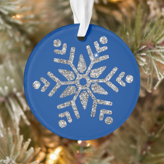 Élégant flocon de neige diamant en argent sur bleu (Arbre)