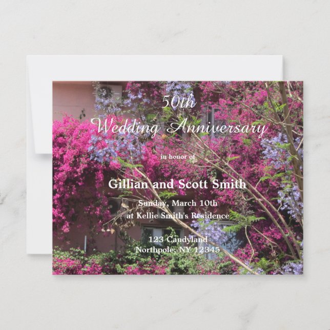 Élégant Floral 50e anniversaire Mariage Invitation (Devant)