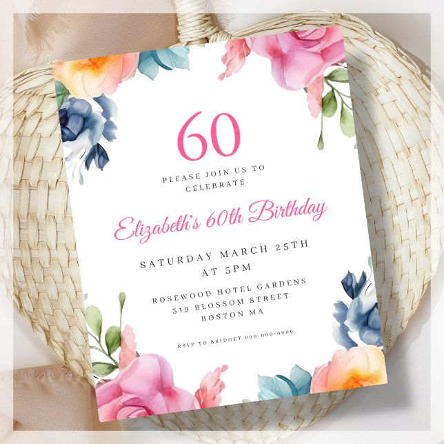 Élégant Floral 60e Anniversaire Budget Invitation (Créateur téléchargé)