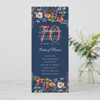 Élégant Floral 70e Anniversaire Programme Marine