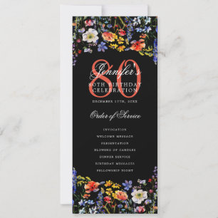 Élégant Floral 80e Anniversaire Programme Noir