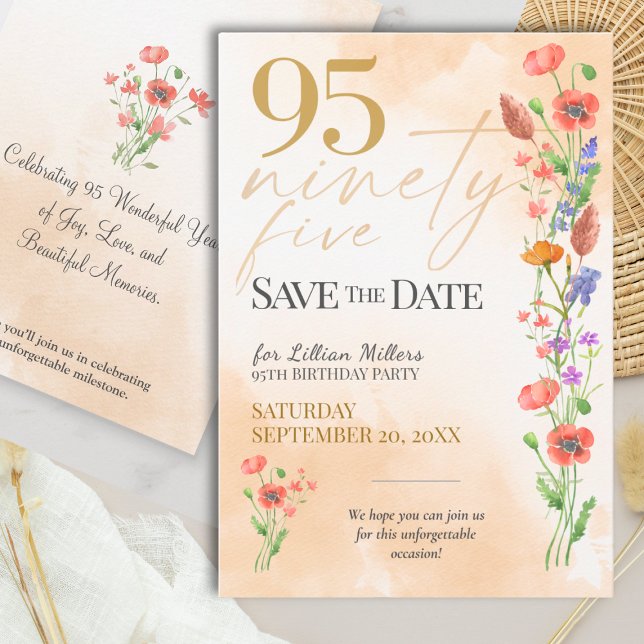 Elegant Floral 95th Birthday - 95 Save The Date (Créateur téléchargé)