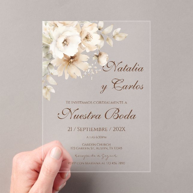 Elegant Floral Acrylic Wedding Invitation (In situ (ordinateur de poche))