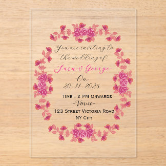 Elegant Floral Acrylic Wedding Invitation 