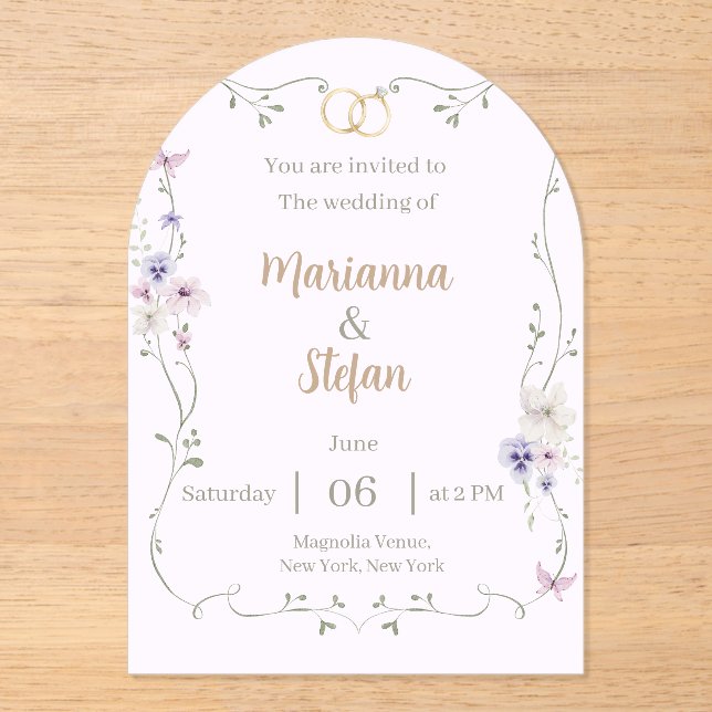 Elegant Floral Acrylic Wedding Invitation Editable (Recto)