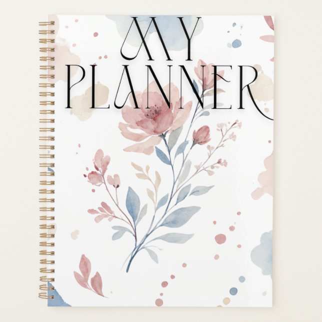 Élégant floral aquarelle "Mon Planificateur" (Devant)