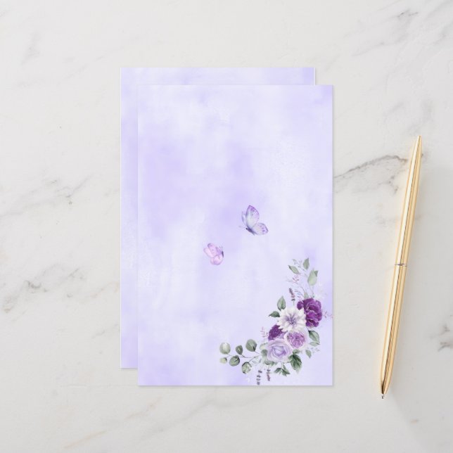 Élégant floral aquarelle violet (Devant/Arrière en situation)