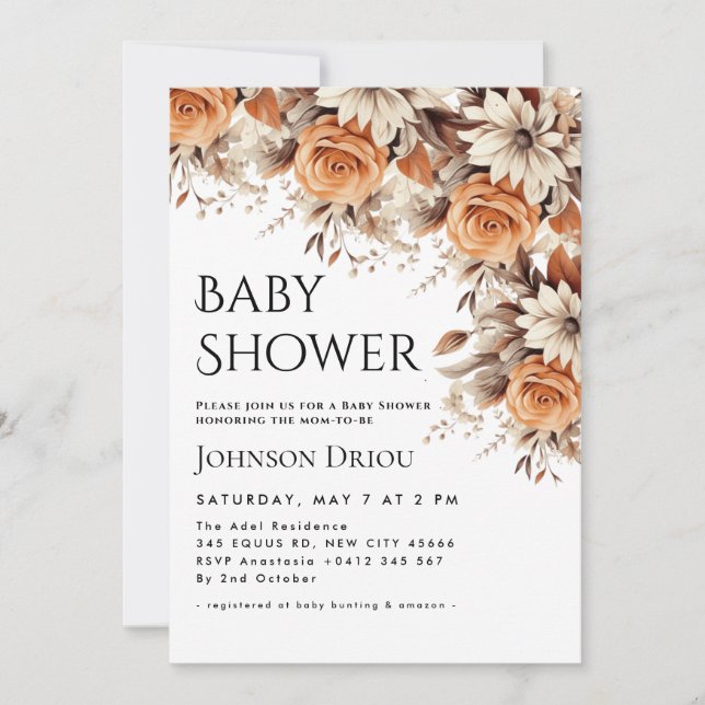 Elegant Floral Baby Shower Invitation (Devant)