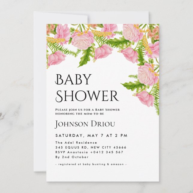 Elegant Floral Baby Shower Invitation (Devant)