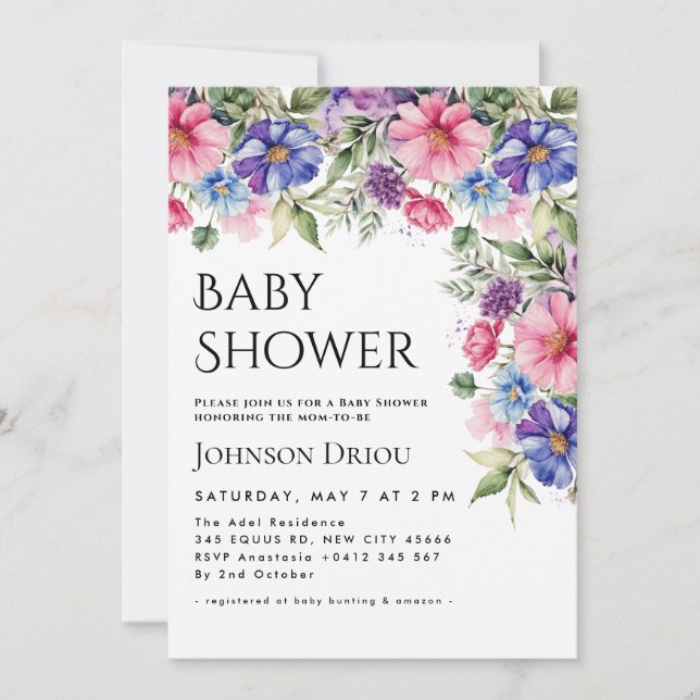 Elegant Floral Baby Shower Invitation (Devant)