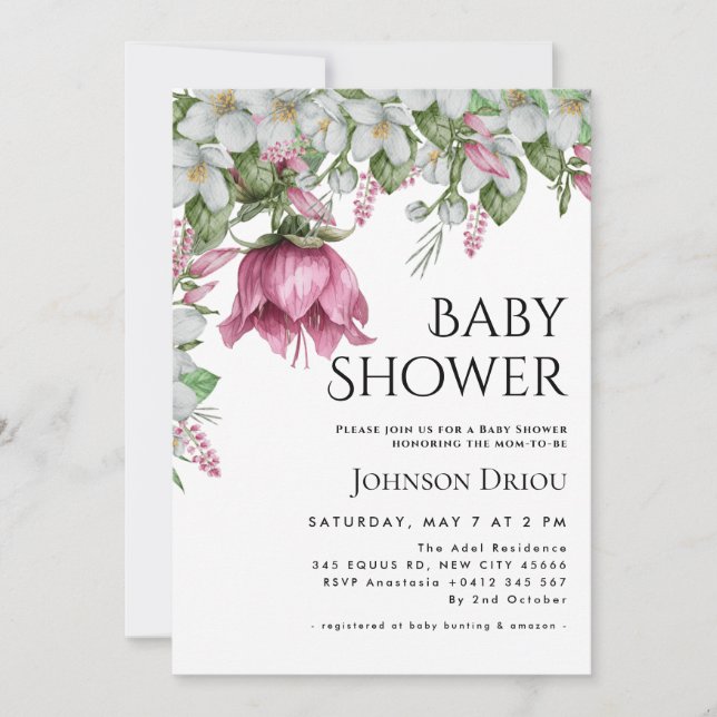 Elegant Floral Baby Shower Invitation (Devant)
