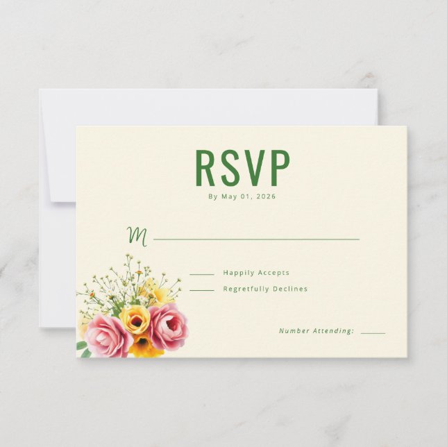 Élégant floral beige RSVP (Devant)