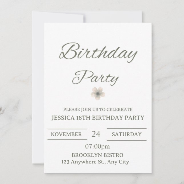 Elegant Floral Birthday Party Invitation – Minimal (Devant)