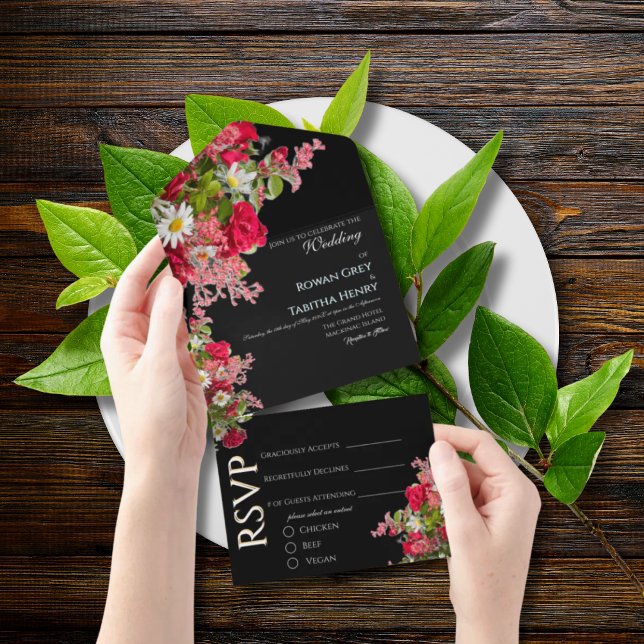 Elegant Floral Black & Colorful Wedding Invitation (Créateur téléchargé)