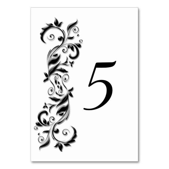 Elégant floral blanc et noir - Carte de table (Dos)