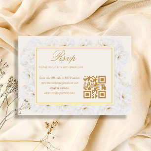 Élégant floral blanc ivoire or QR RSVP