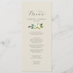 Élégant floral blanc   Menu Mariage Champagne